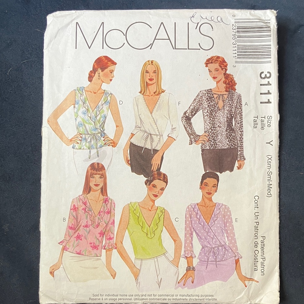McCall’s Women's Wrap Tops Sewing Pattern 3111